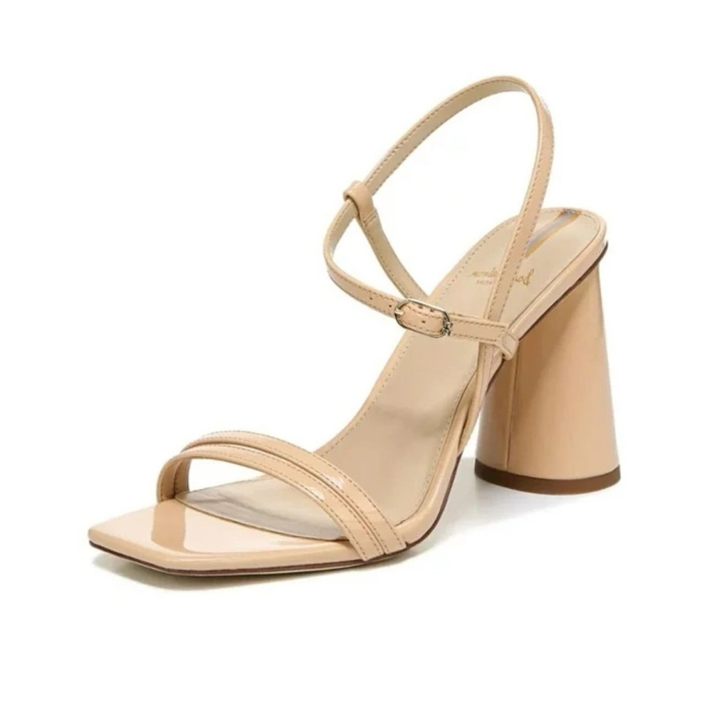 Sam Edelman "Kia" patent nude block heel ankle strap open toe sandal